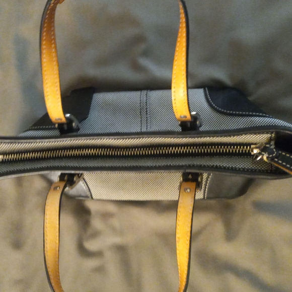 Black and White Coach Purse with Leather trim - Picture 4 of 6